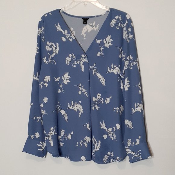 Ann Taylor Tops - ANN TAYLOR Soft Blue Long Sleeved Chiffon Tunic; V-Neck; Size Large